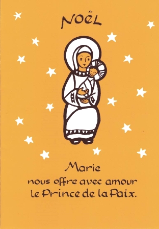 Carte de voeux chrétienne : Vierge à l'Enfant sur fond orange